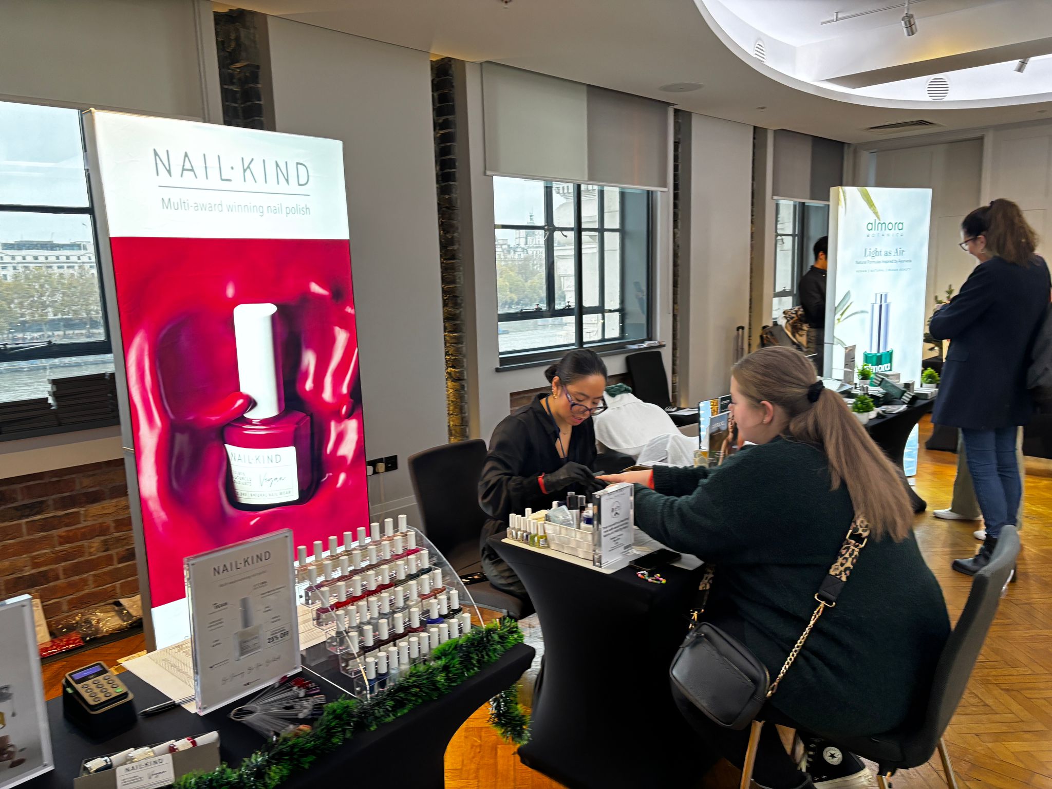 Set up of a beauty event for nails and skincare